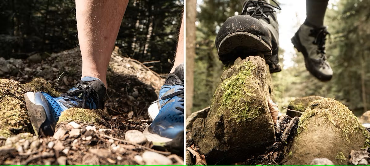 Bild Zwei Bilder zeigen, dass nur der Wanderschuh stabil ist